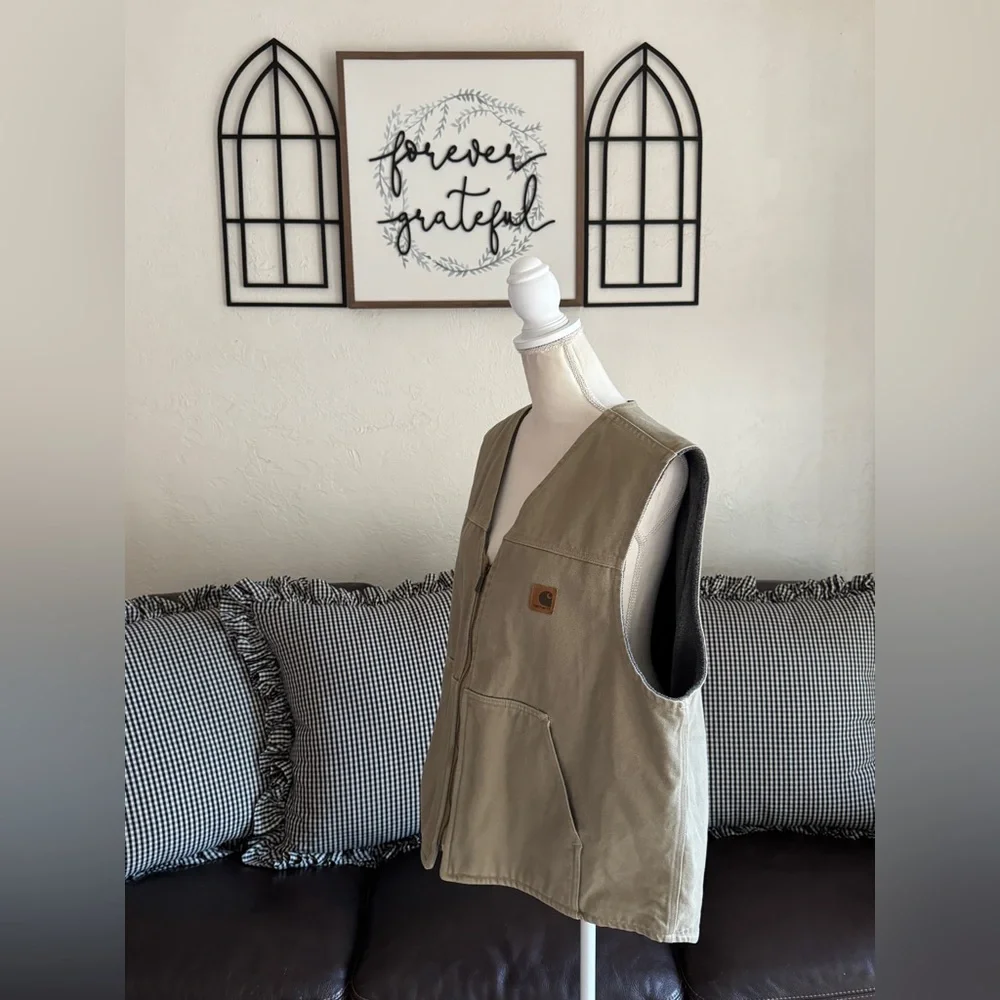 Vintage Y2K Carhartt Sherpa Lined Canvas Zip Vest Size XL
